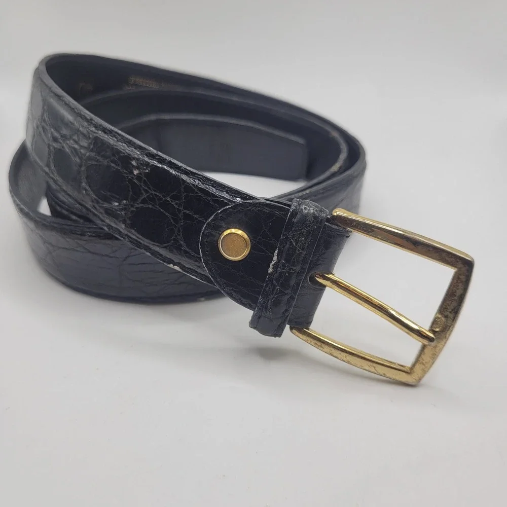 Black Crocodile Leather Belt Mens 40 Brass Buckle Luxury EXOTIC Classic Heritage